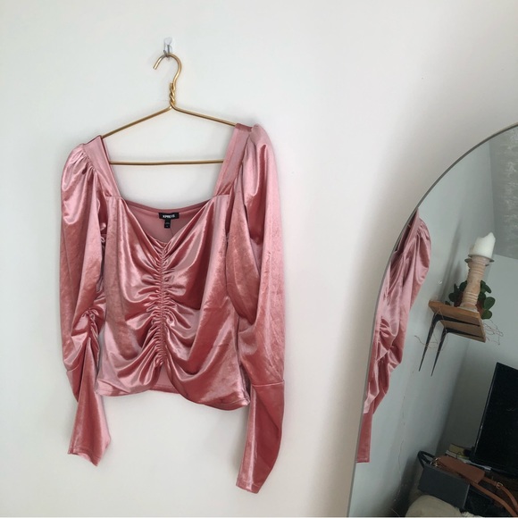NWT Express Pink Velvet Long Sleeve Blouse - Picture 4 of 11
